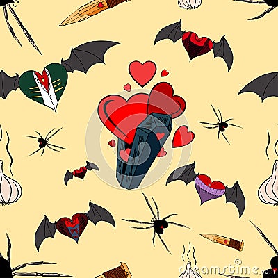 Vampire seamless pattern for the valentine day Vector Illustration