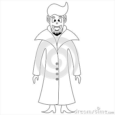 Vampire. Sketch. Count Dracula. Vector illustration. Coloring book for children. Outline on an isolated white background. Vector Illustration