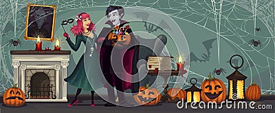 Vampires.Halloween party.Costume.Masquerade Vector Illustration