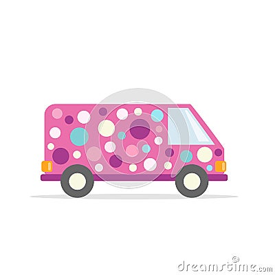 Car clowns. Party van. Vehicles in bright colors. Flat style. Vector graphics. Vector Illustration