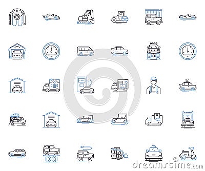 Van and carriage line icons collection. Transportation, Travel, Wheels, Road, Adventure, Freedom, Wanderlust vector and Vector Illustration