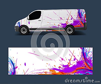 Van decal wrap design vector for Company branding . Graphic wrap decal and sticker template vector Vector Illustration