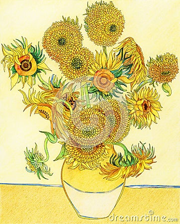 Van Gogh`s Sunflower adult coloring page Stock Photo