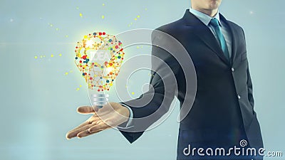 Van het de inspiratieidee van de bedrijfsmensenzakenman van de het conceptengreep van het de stijlontwerp de lampbol op hand witt stock illustratie Van het de inspiratieidee van de bedrijfsmensenzakenman van de het conceptengreep van het de stijlontwerp de lampbol op hand witt stock illustratie