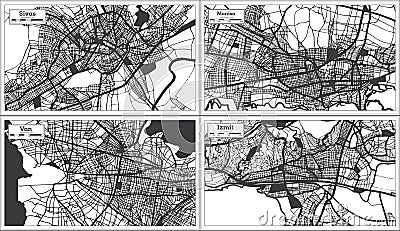 Van, Manisa, Izmit and Sivas Turkey City Maps Set in Black and White Color in Retro Style Stock Photo