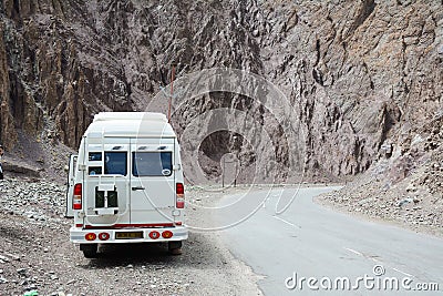 A van parking on mountain road in Ladakh, India Editorial Stock Photo