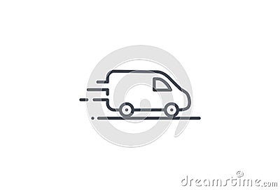 Van vector icon. Delivery service logo isolated on white. Moving car line outline thin sign flat design Vector Illustration