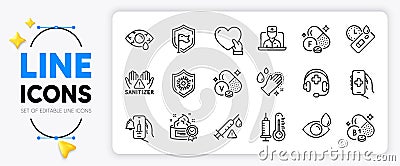 Vanadium mineral, Covid test and Vaccine announcement line icons. For web app. Vector Vector Illustration