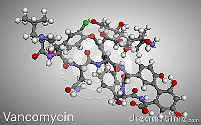 Vancomycin molecule. It is is an antibiotic used to treat bacterial infections. Molecular model Stock Photo