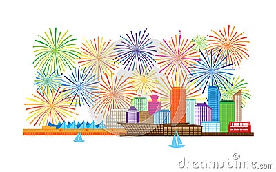 Vancouver BC Canada Skyline Fireworks vector Illustration Vector Illustration