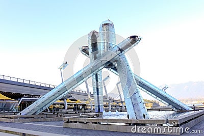 The Olympic Cauldron a massive, modern Olympic torch built for the 2010 Winter Editorial Stock Photo