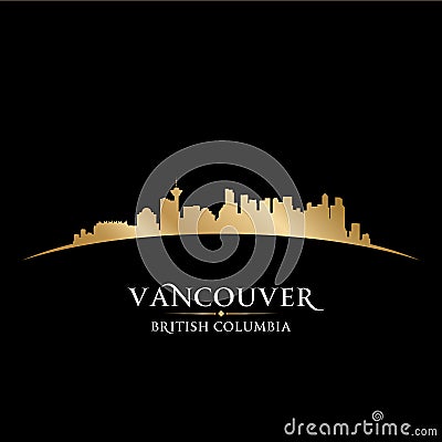 Vancouver British Columbia city skyline silhouette black background Vector Illustration