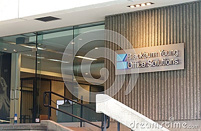 View of entrance of `Blackburn Young Office Solutions` company in downtown Vancouver Editorial Stock Photo