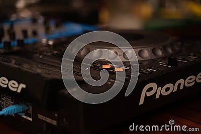 Pioneer turntables under the light Editorial Stock Photo