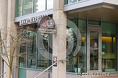 View of popular Coffee shop `Java Express` in Downtown Vancouver Editorial Stock Photo