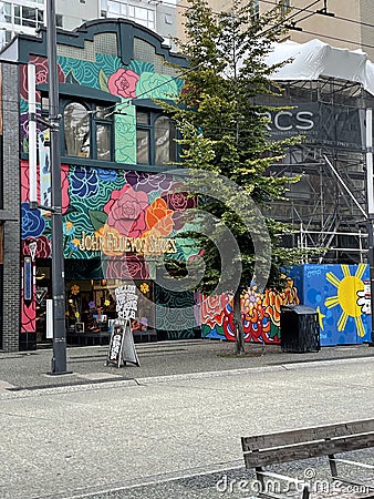 Architecture in the downtown of Vancouver City on a rainy morning, Canada Editorial Stock Photo