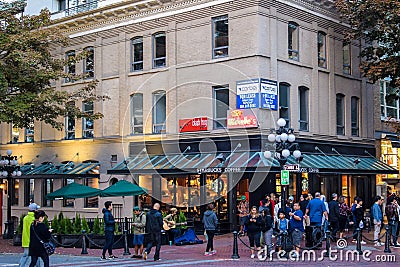 Night time in GasTown with tourists and locals out on the streets Editorial Stock Photo