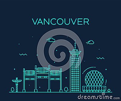 Vancouver city skyline Canada vector linear style Vector Illustration