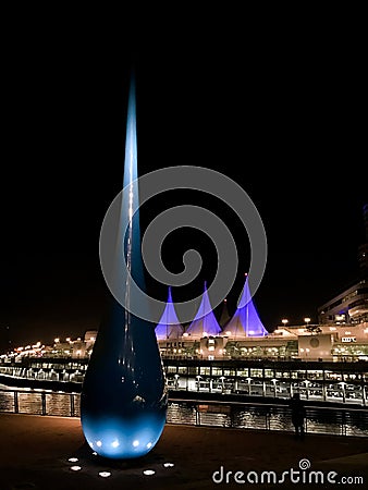 Vancouver Convention Center and The Drop at Night Editorial Stock Photo