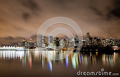 Vancouver downtown skyline at night, Canada BC Stock Photo