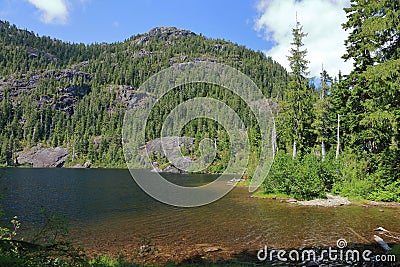 Vancouver Island Mountains in Strathcona Provincial Park, Baby Bedwell Lake on Summer Day, British Columbia, Canada Stock Photo