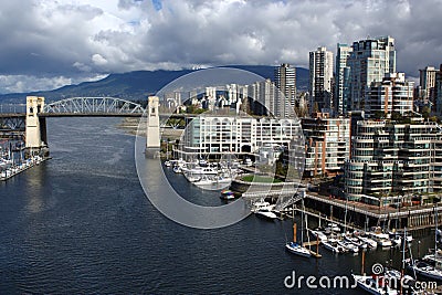 Vancouver Skyline and Burrard Bridge Stock Photo