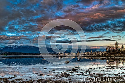 Vancouver Skyline With Dramatic Blue Sky Stock Photo