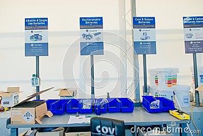 Vancouver Zero Waste Centre - october, 2019 - Plastic bins in recycle center Editorial Stock Photo