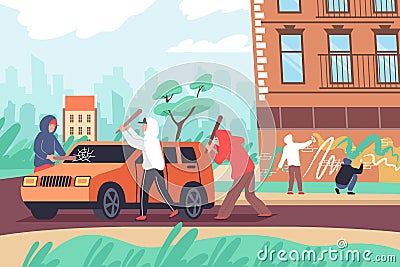 Street Vandalism Flat Composition Vector Illustration