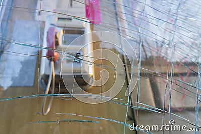 Vandalized public phone booth Stock Photo