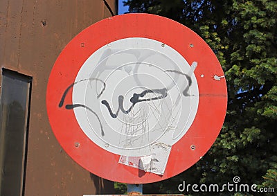 Vandalized traffic sign Stock Photo