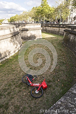 Vandalized Uber Jump electric bike Paris, France Editorial Stock Photo