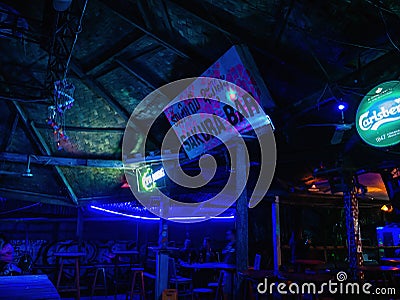 Inside of Sakura bar at vangvieng City Laos.Vangvieng City The famous holiday destination town in Lao Editorial Stock Photo