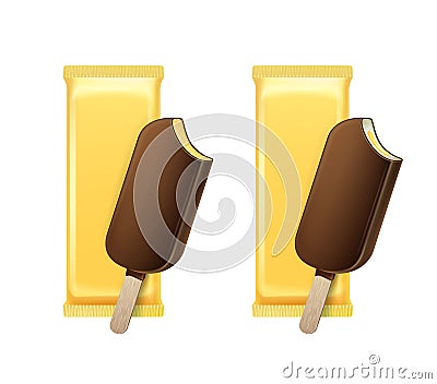 Vanila Banana Lollipop in Chocolate Glaze on Stick Vector Illustration