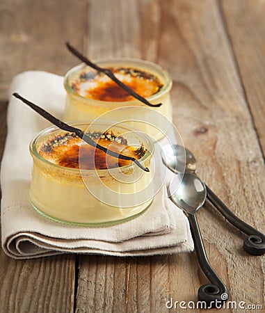 Vanilla bean Creme brulee Stock Photo