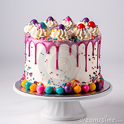 Vanilla cake with colorful buttercream Stock Photo