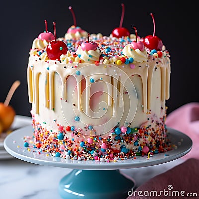 Vanilla cake with colorful buttercream Stock Photo