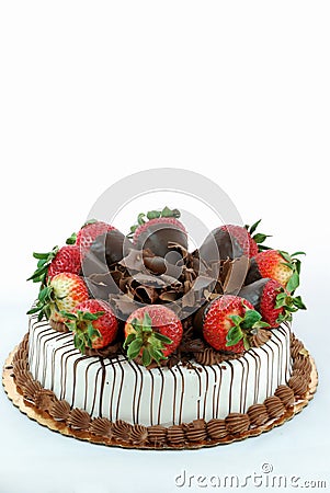 Vanilla cake with strawberries Stock Photo