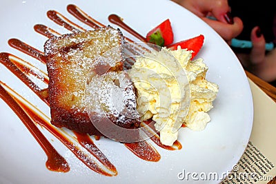 Vanilla cheese cake dessert with sweet milk. Stock Photo