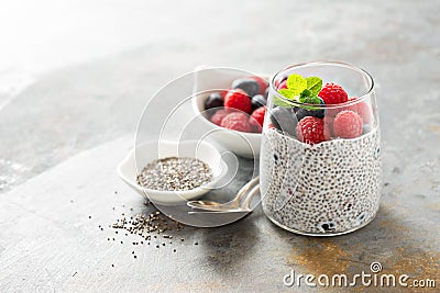 Vanilla chia pudding with fresh berries Stock Photo