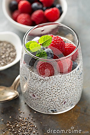 Vanilla chia pudding with fresh berries Stock Photo