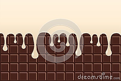 Vanilla cream. Melted vanilla cream dripping down on chocolate bar background Vector Illustration