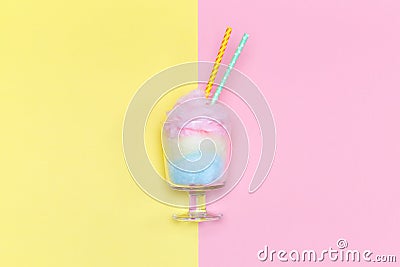 Vanilla desert. Minimal style. Multicolored cotton candy Stock Photo