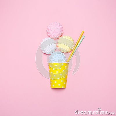 Vanilla desert on a pink background. Minimal style Stock Photo