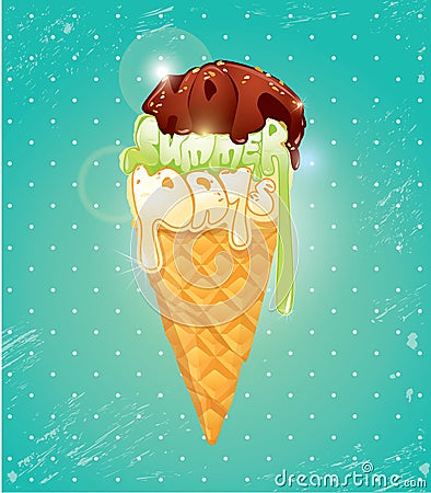 Vanilla Ice cream cone with Chocolate glaze. The top of icecream Vector Illustration