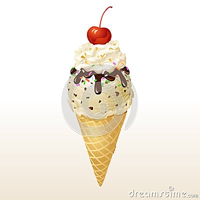 Vanilla Ice cream cone Vector Illustration