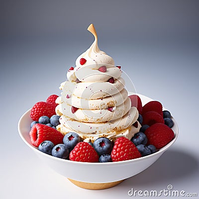 Vanilla ice cream with fresh berries. Sweet berry summer dessert. Stock Photo