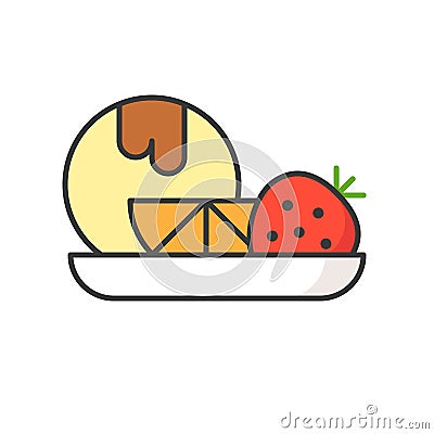 Vanilla ice cream with fruits, sweets and pastry set, filled out Vector Illustration