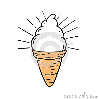 Vanilla Ice cream hand drawn colorful engraving style vector illustration. Vector Illustration