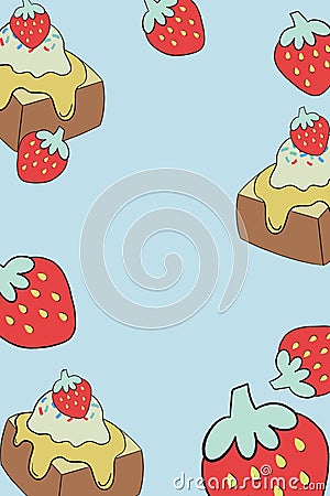 Vanilla ice cream honey toast bread strawberry fruit eating and drinking template frame border banner print Stock Photo